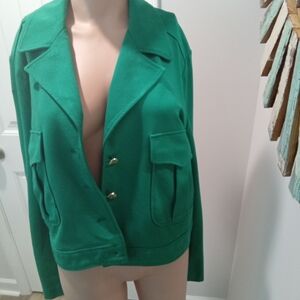 Anne Klein Women's Green w/ Gold Button-up Blazer Jacket w/Large Pockets